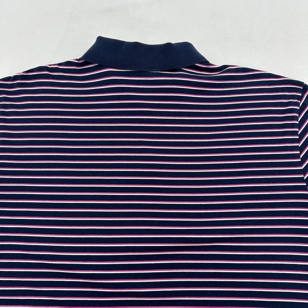 Ralph Lauren Men L Golf Polo Shirt Navy Pink White Stripe Pro Fit Short Sleeve